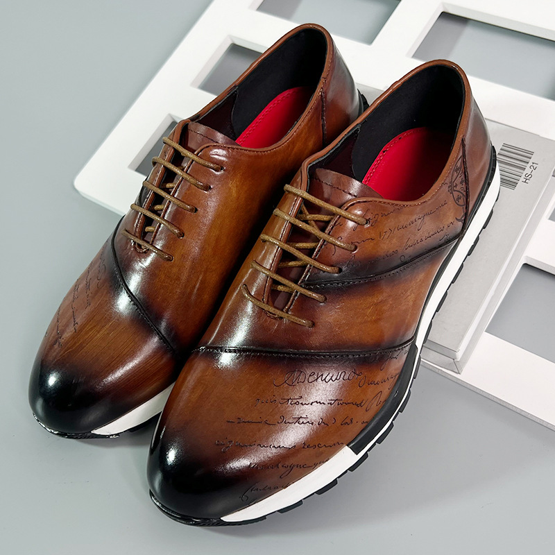 Men Shoes Zegna - Sapatos Casuais Masculinos de Couro Genuíno