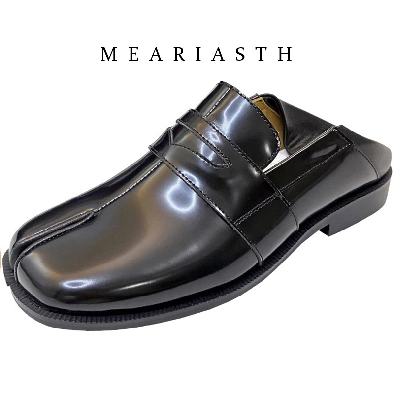 Men'S Shoes Wide Width - Sapatos Tabi Pretos de Couro Envernizado